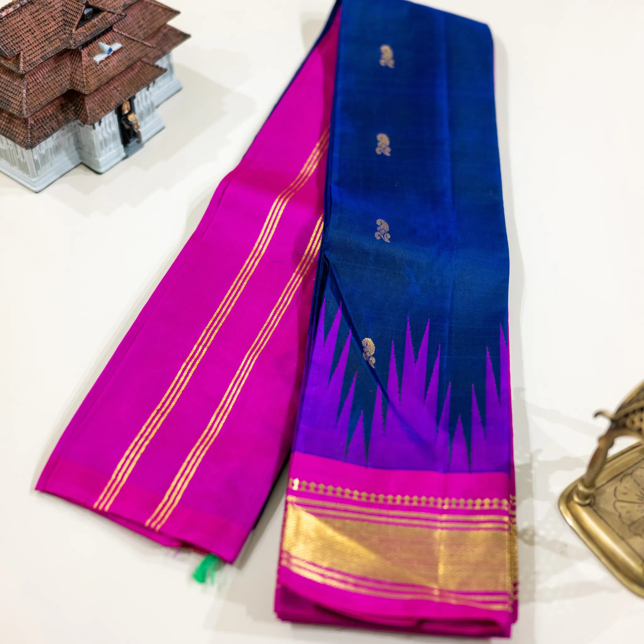Royal Blue and Magenta Zari Silk Saree