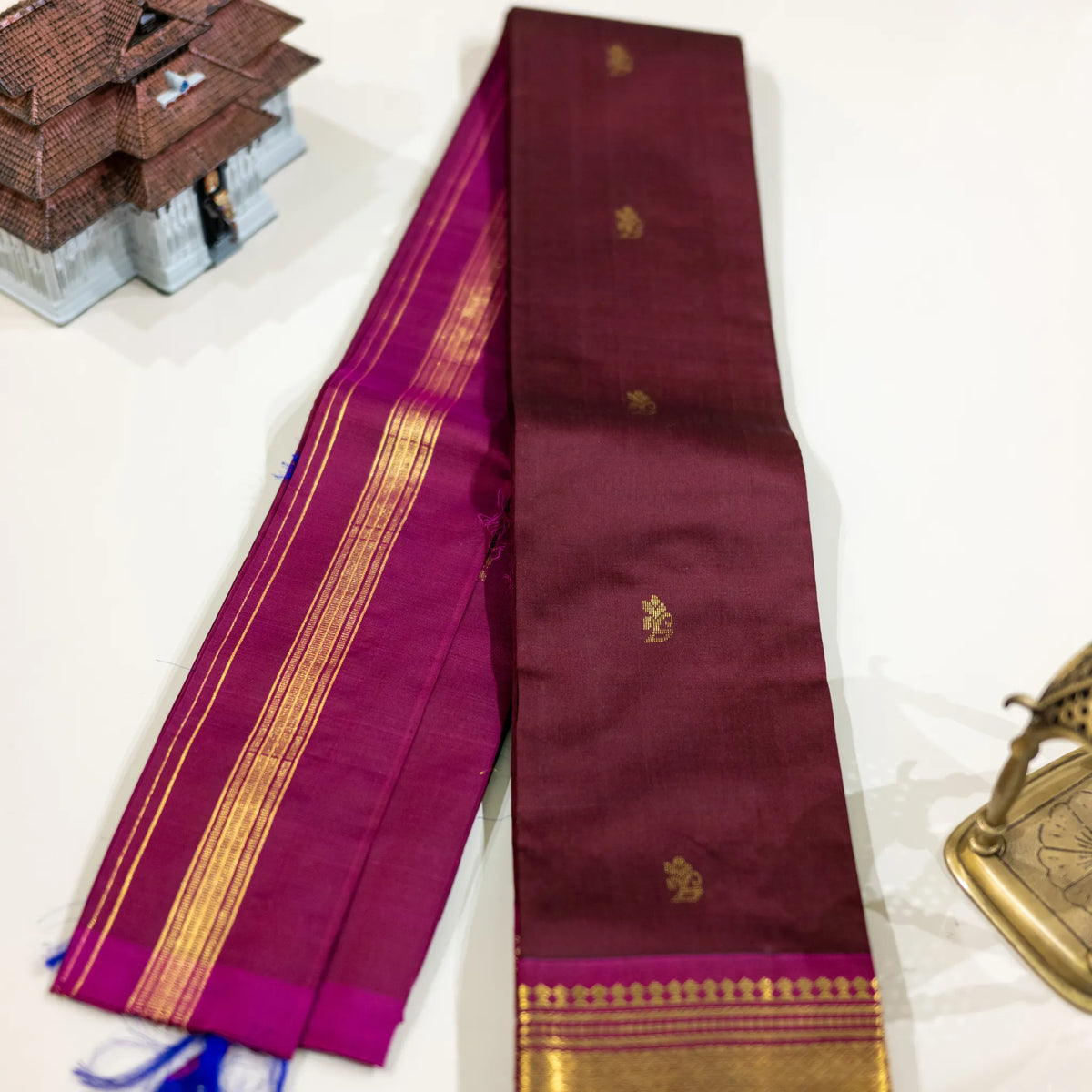 Maroon and Magenta Zari Silk Saree