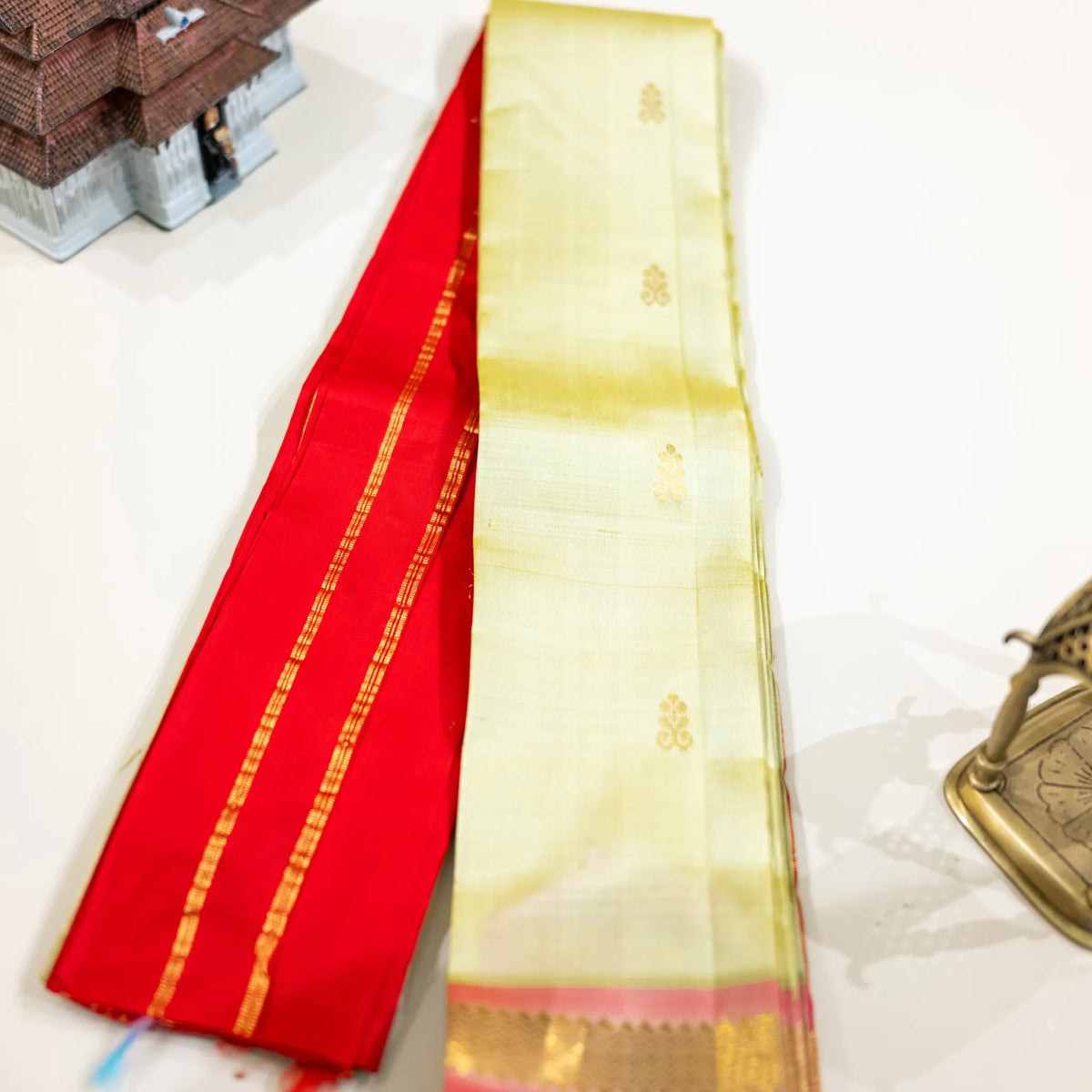 Classic Red & Cream Gold-Zari Silk Saree