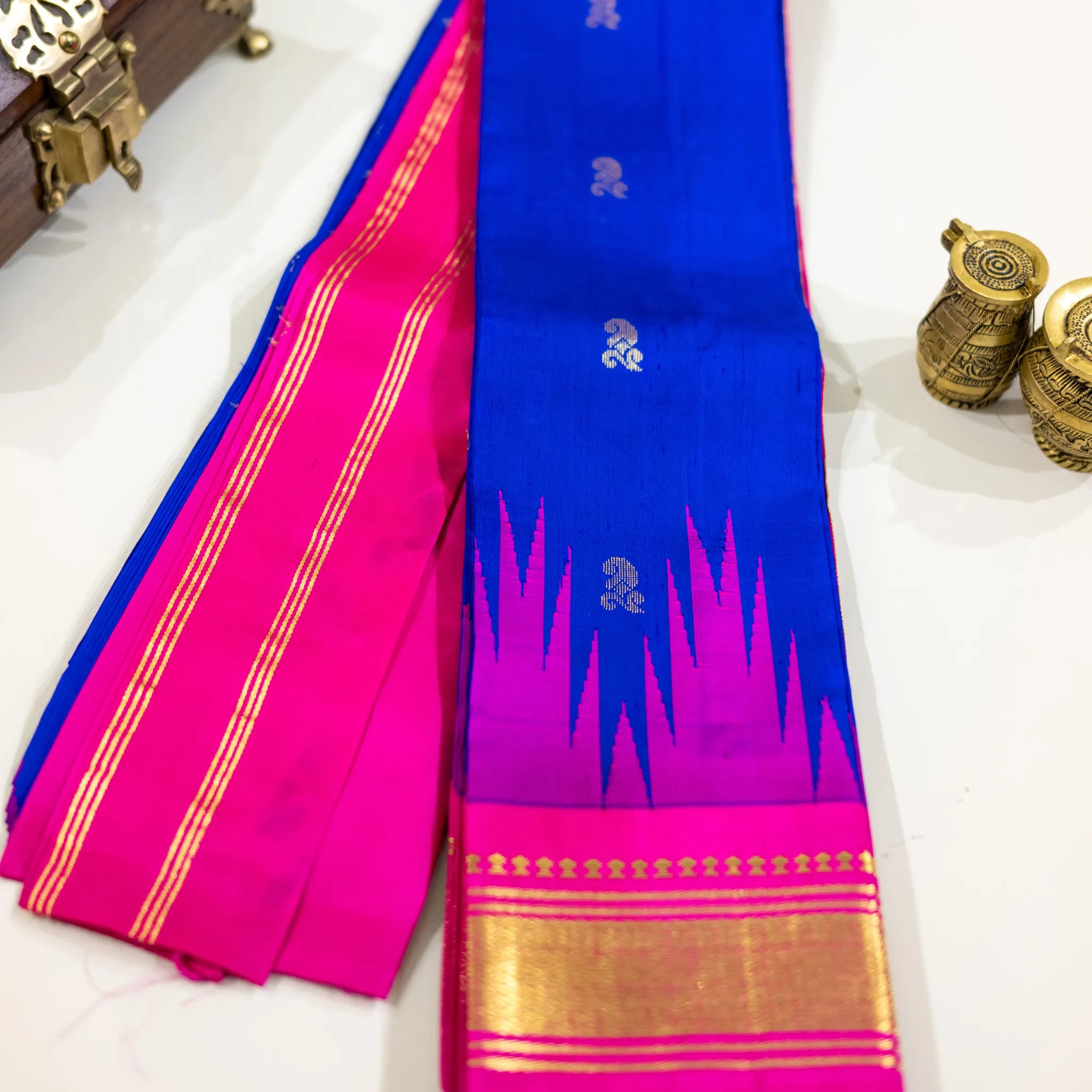 Royal Blue & Magenta Gold-Zari Silk Saree