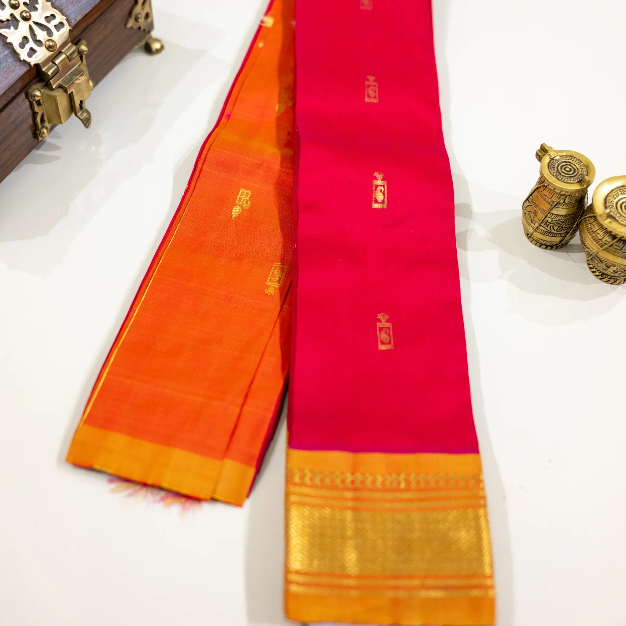 Magenta & Orange Gold-Zari Silk Saree