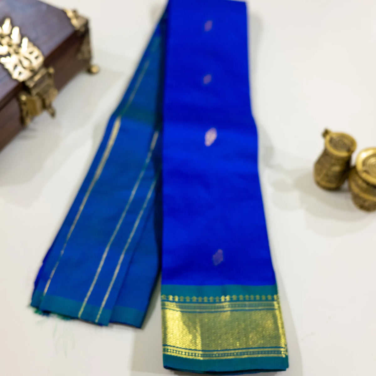 Royal Blue & Teal Gold-Zari Silk Saree
