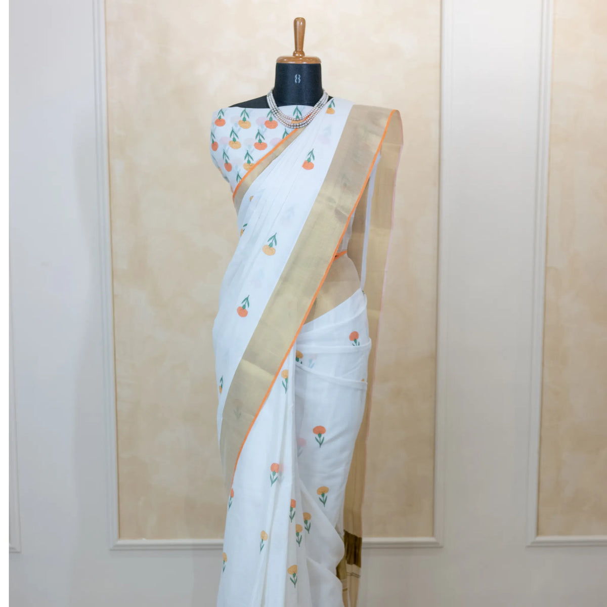 Marigold Pure Cotton Kasavu