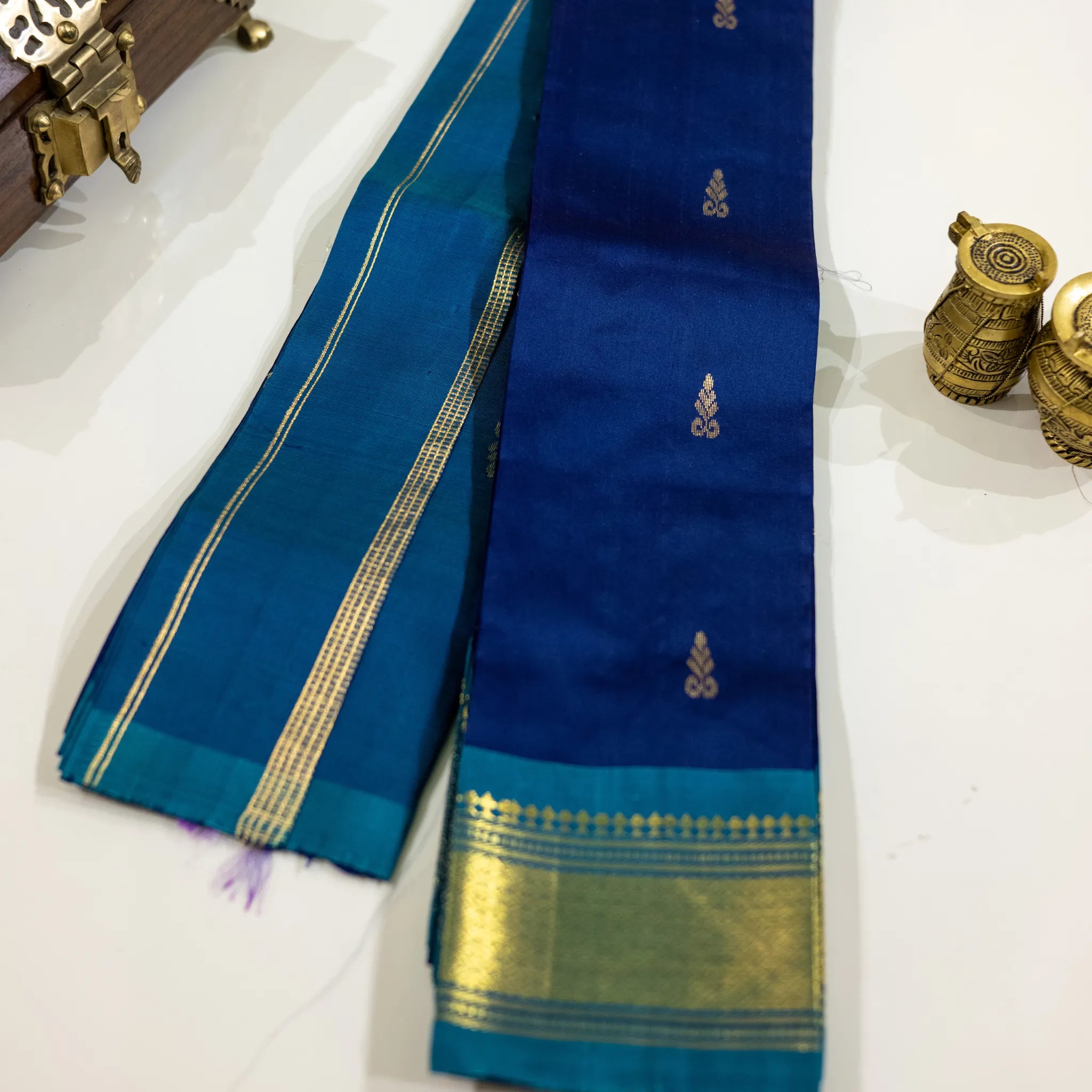 Deep Royal Blue & Teal Gold-Zari Silk Saree