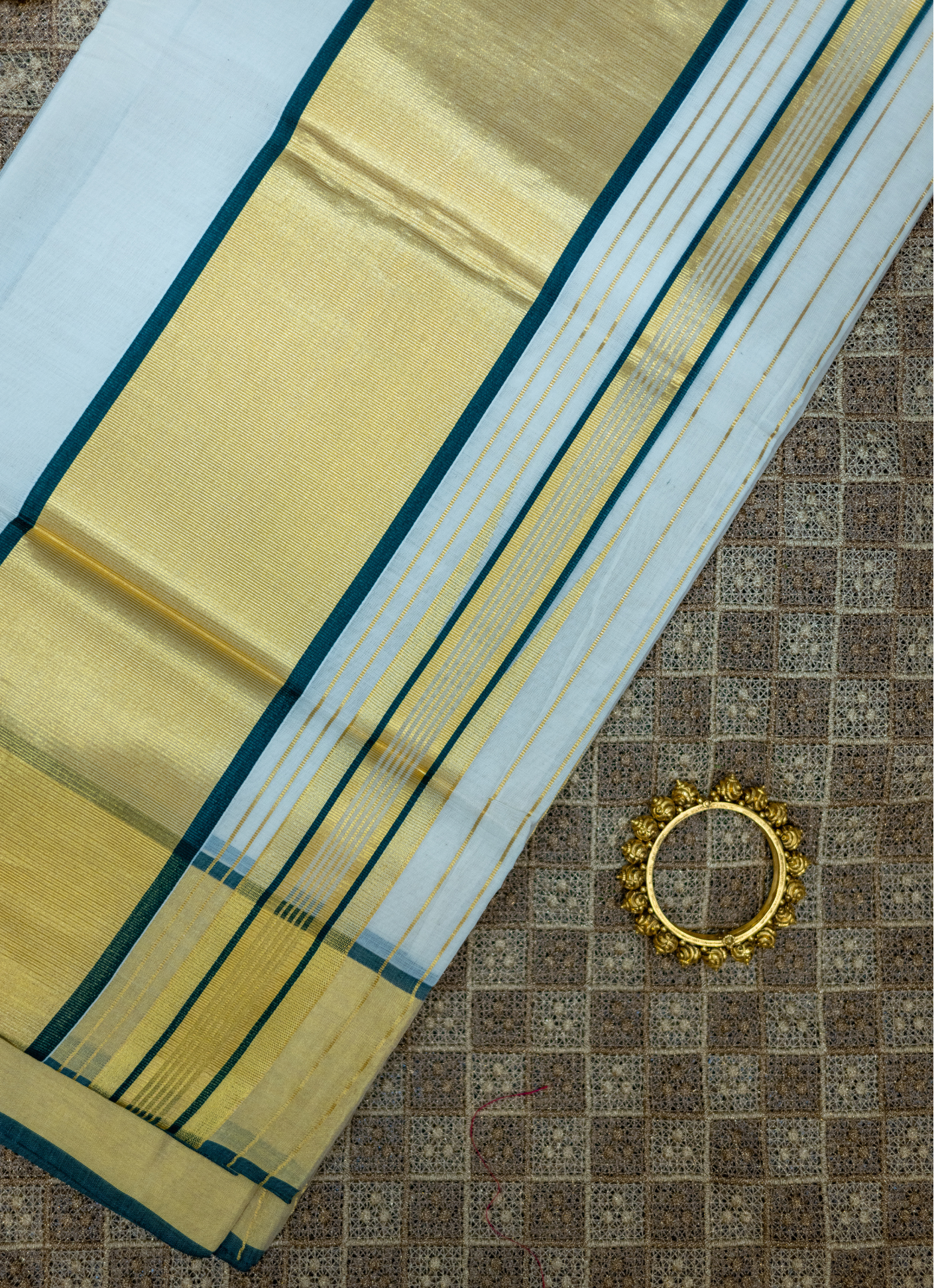 Traditional kerala saree bottle green