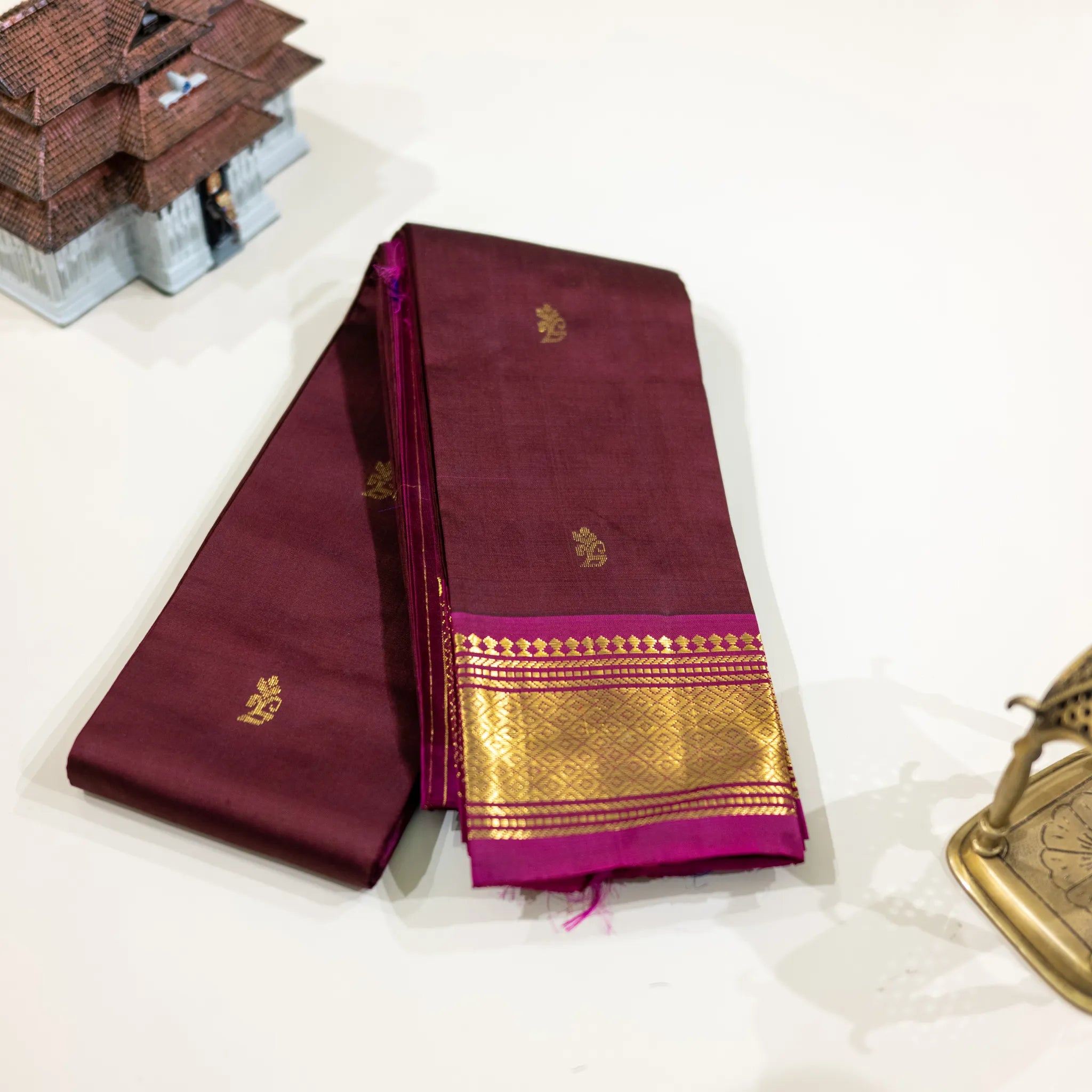 Maroon and Magenta Zari Silk Saree