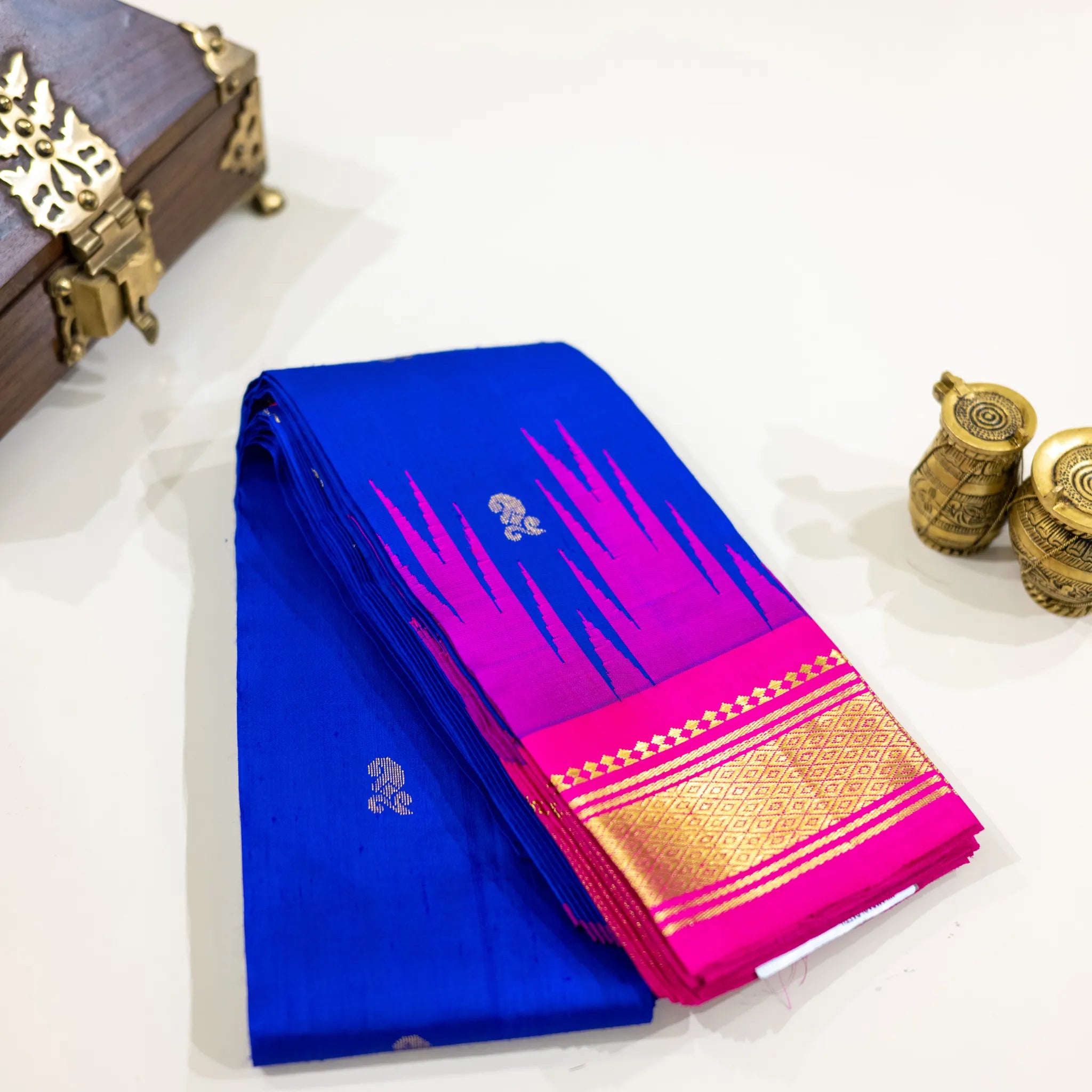 Royal Blue & Magenta Gold-Zari Silk Saree