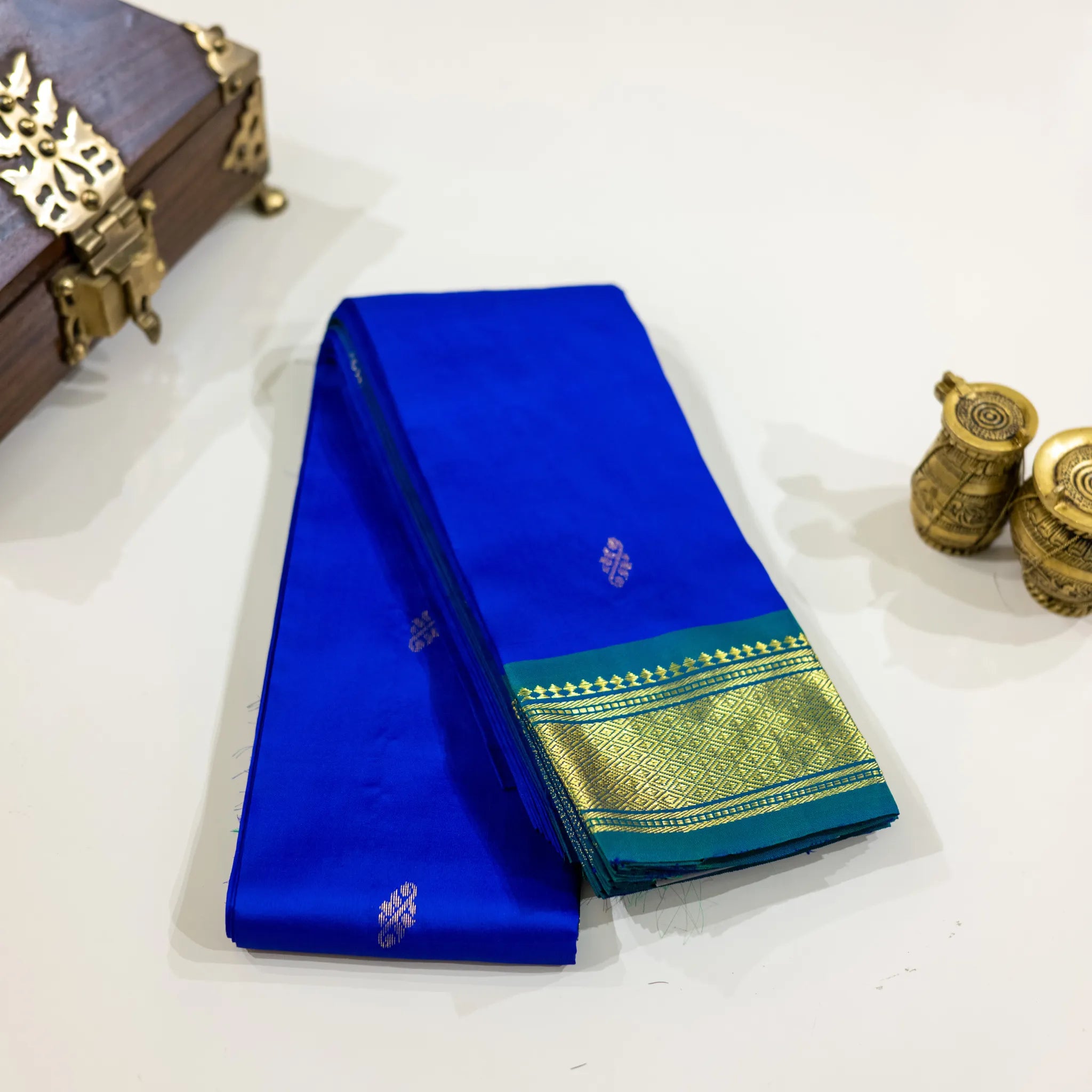 Royal Blue & Teal Gold-Zari Silk Saree
