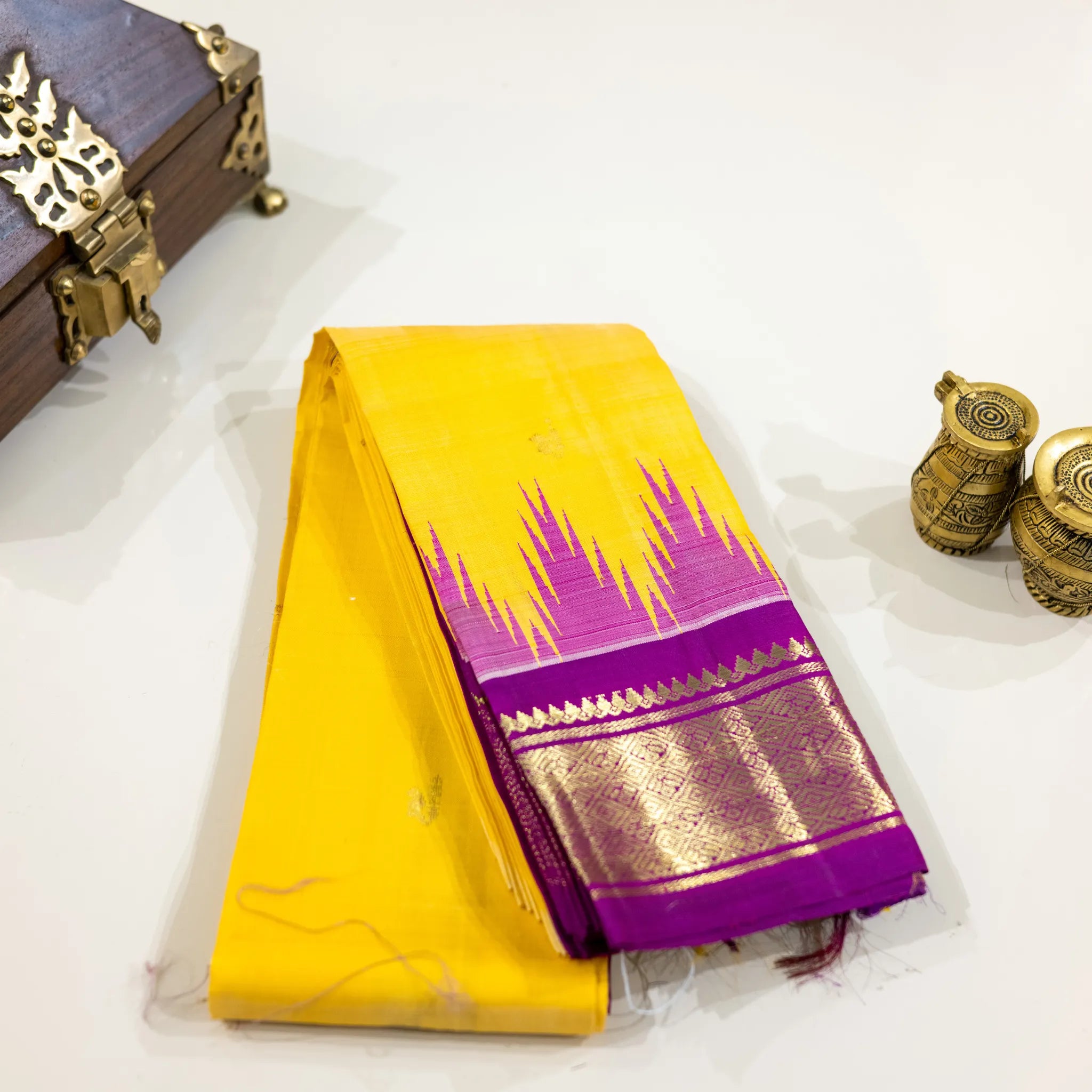Yellow & Purple Gold-Zari Silk Saree