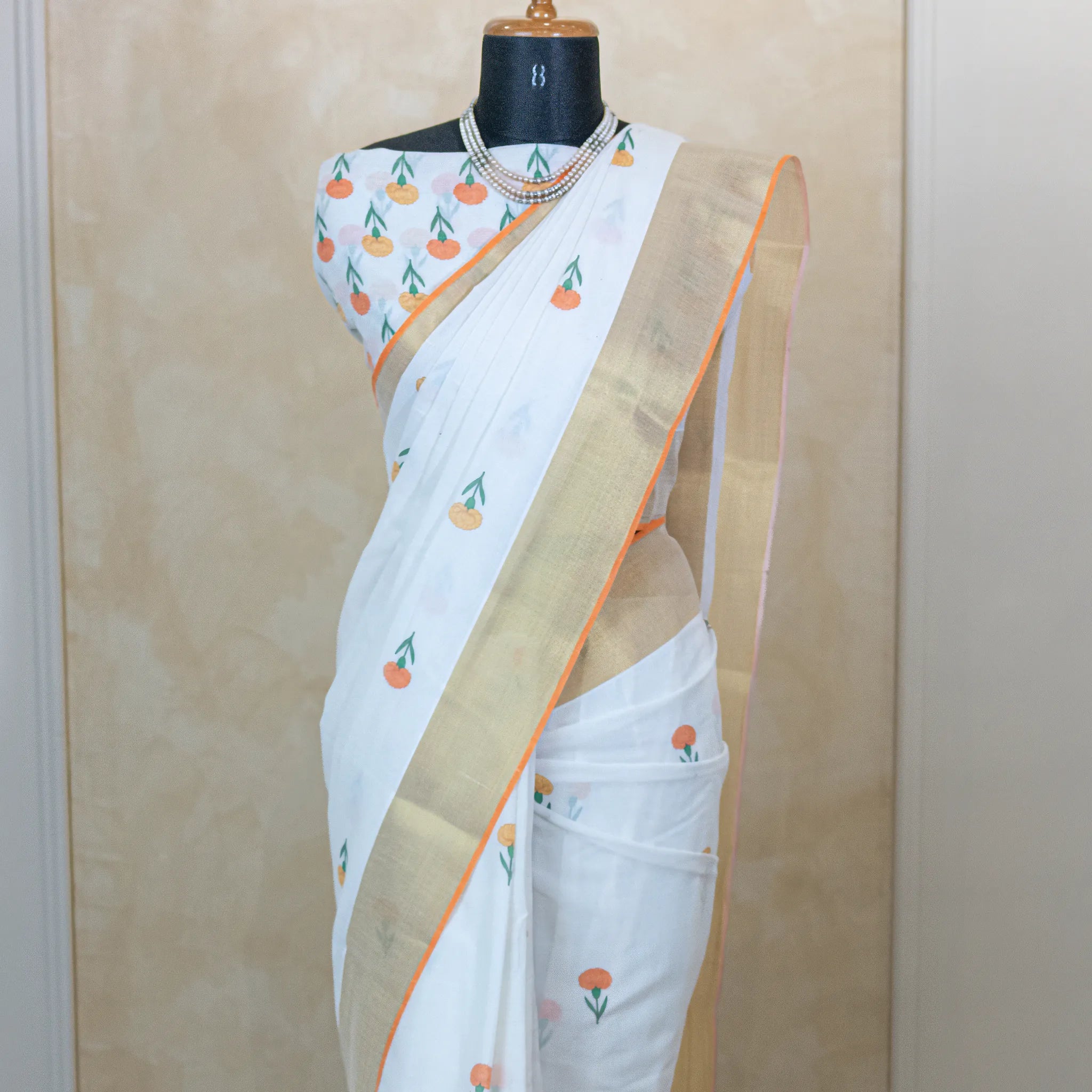 Marigold Pure Cotton Kasavu