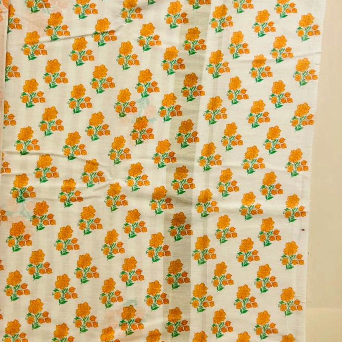 Orange Stripe Floral Pure Cotton Kasavu