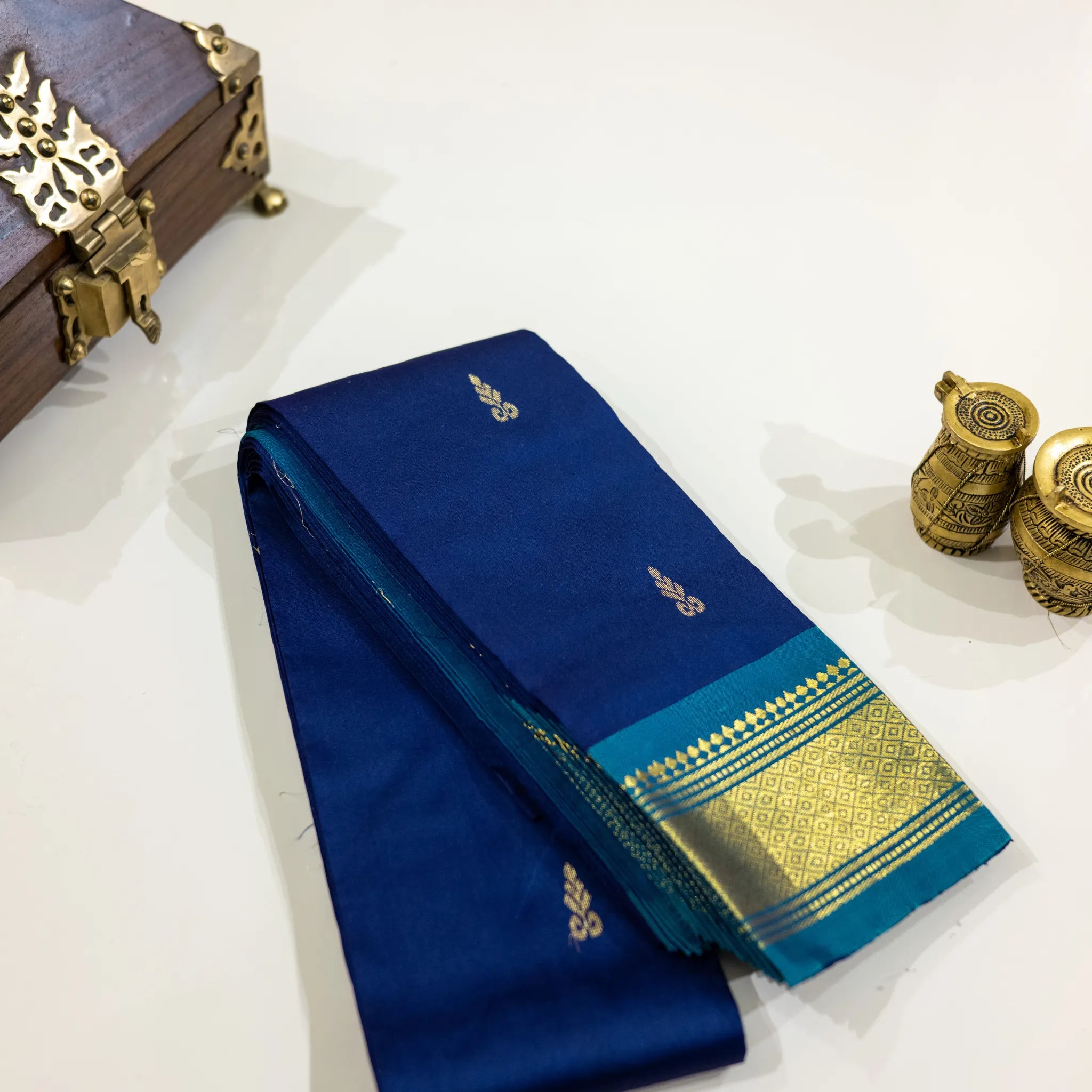 Deep Royal Blue & Teal Gold-Zari Silk Saree