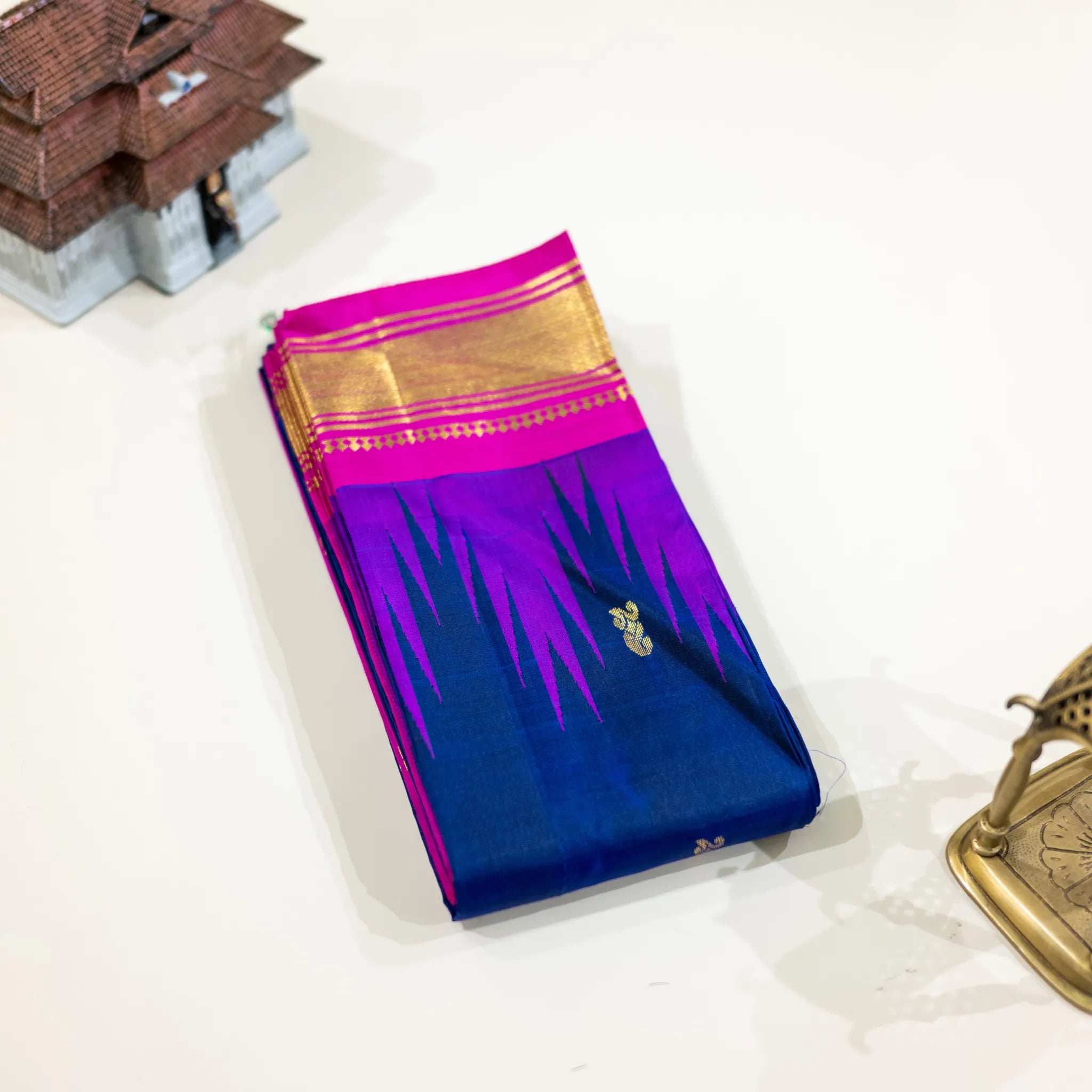 Royal Blue and Magenta Zari Silk Saree