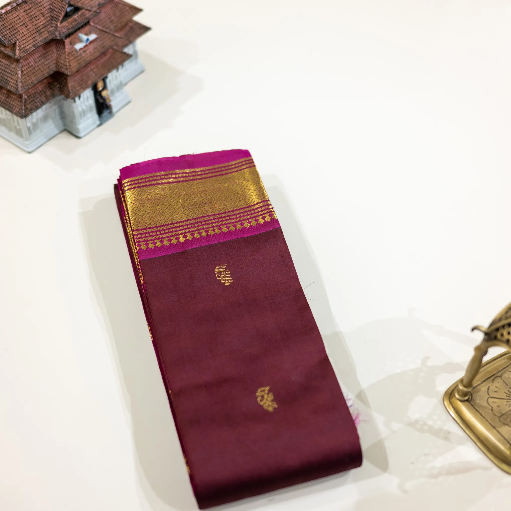 Maroon and Magenta Zari Silk Saree