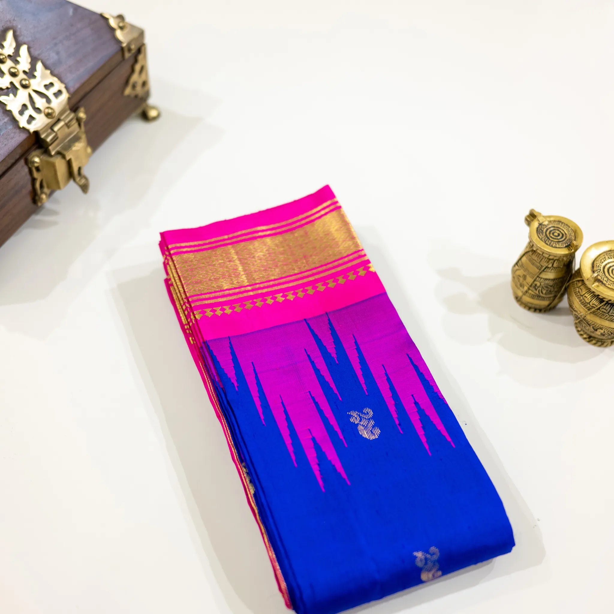 Royal Blue & Magenta Gold-Zari Silk Saree