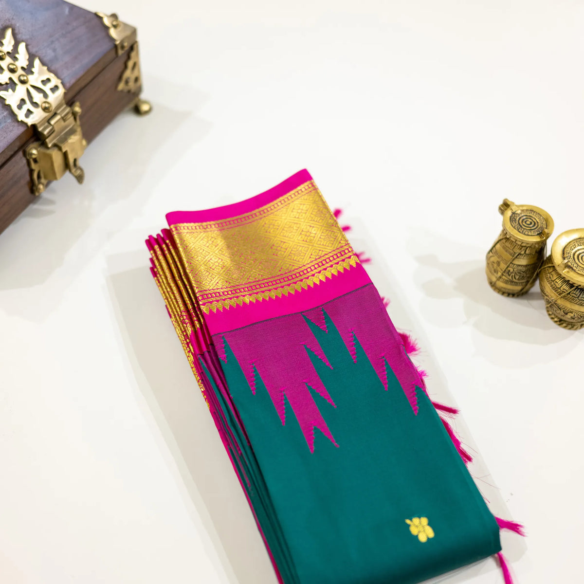 Teal Green & Magenta Gold-Zari Silk Saree