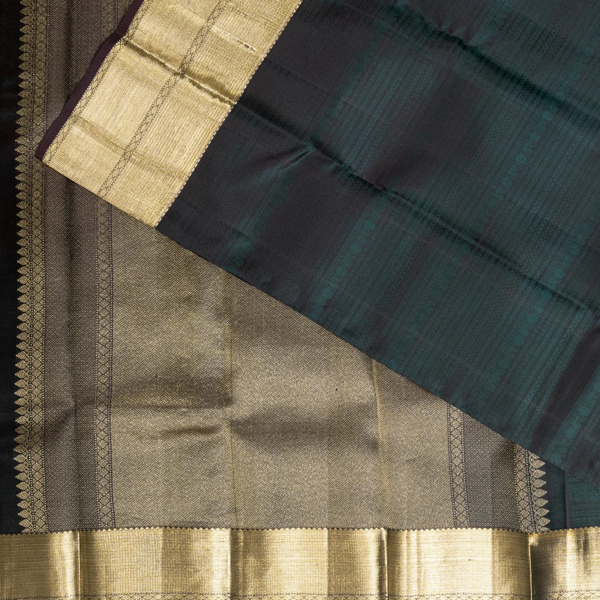 Black Kanchipuram Silk Saree – Self Woven Design with Gold Zari Border
