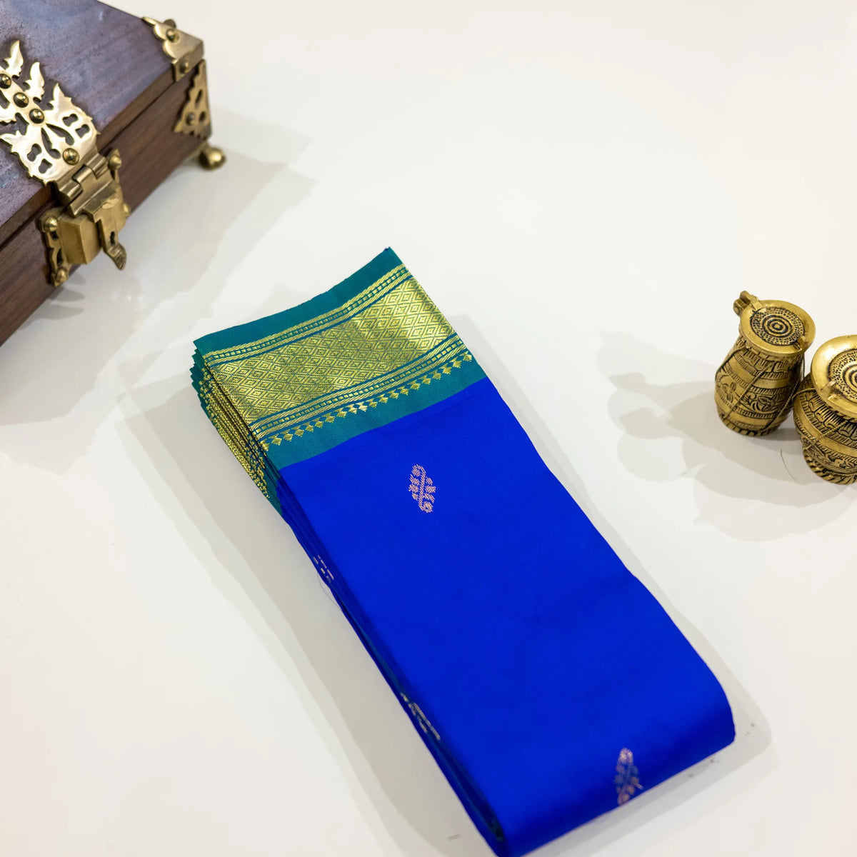 Royal Blue & Teal Gold-Zari Silk Saree