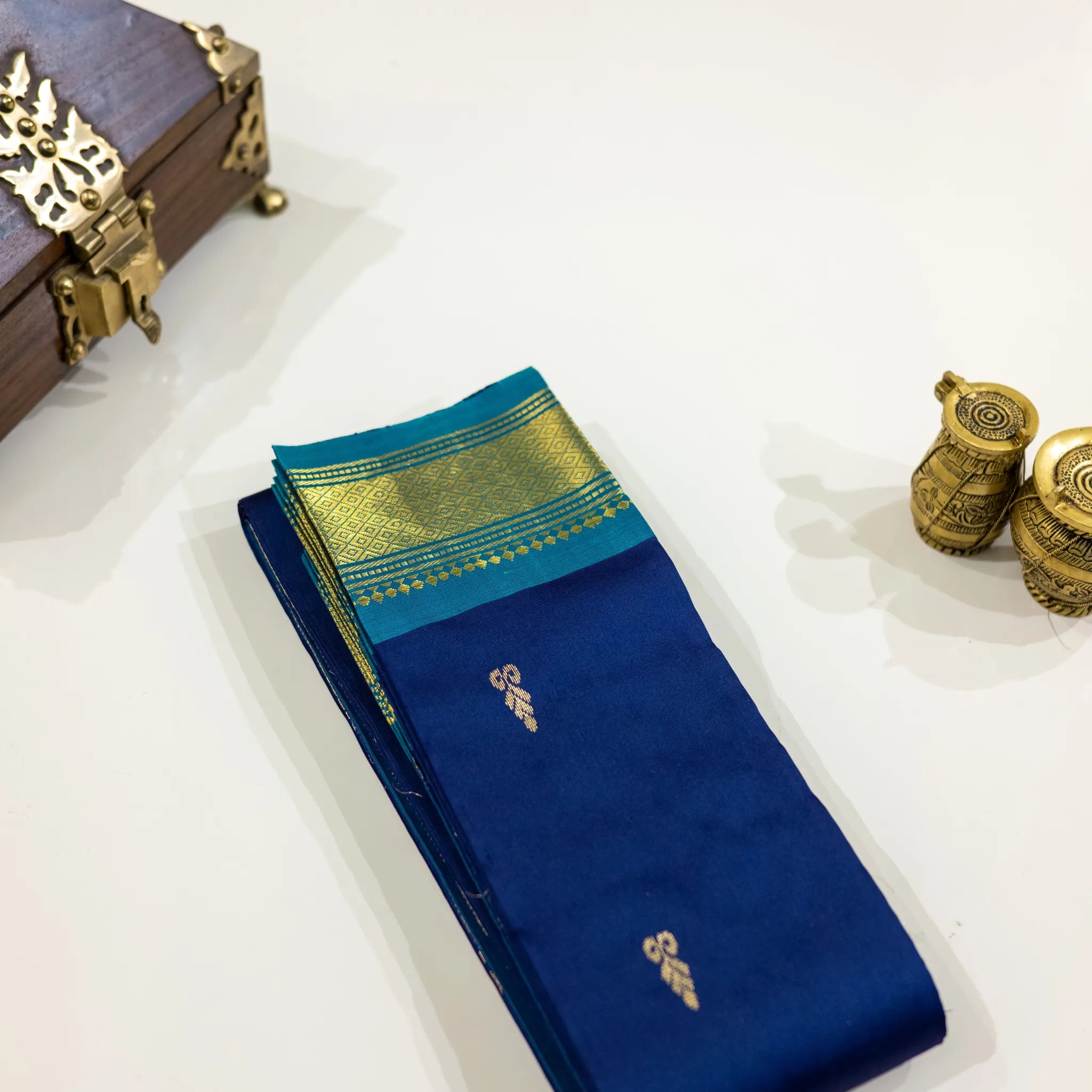 Deep Royal Blue & Teal Gold-Zari Silk Saree