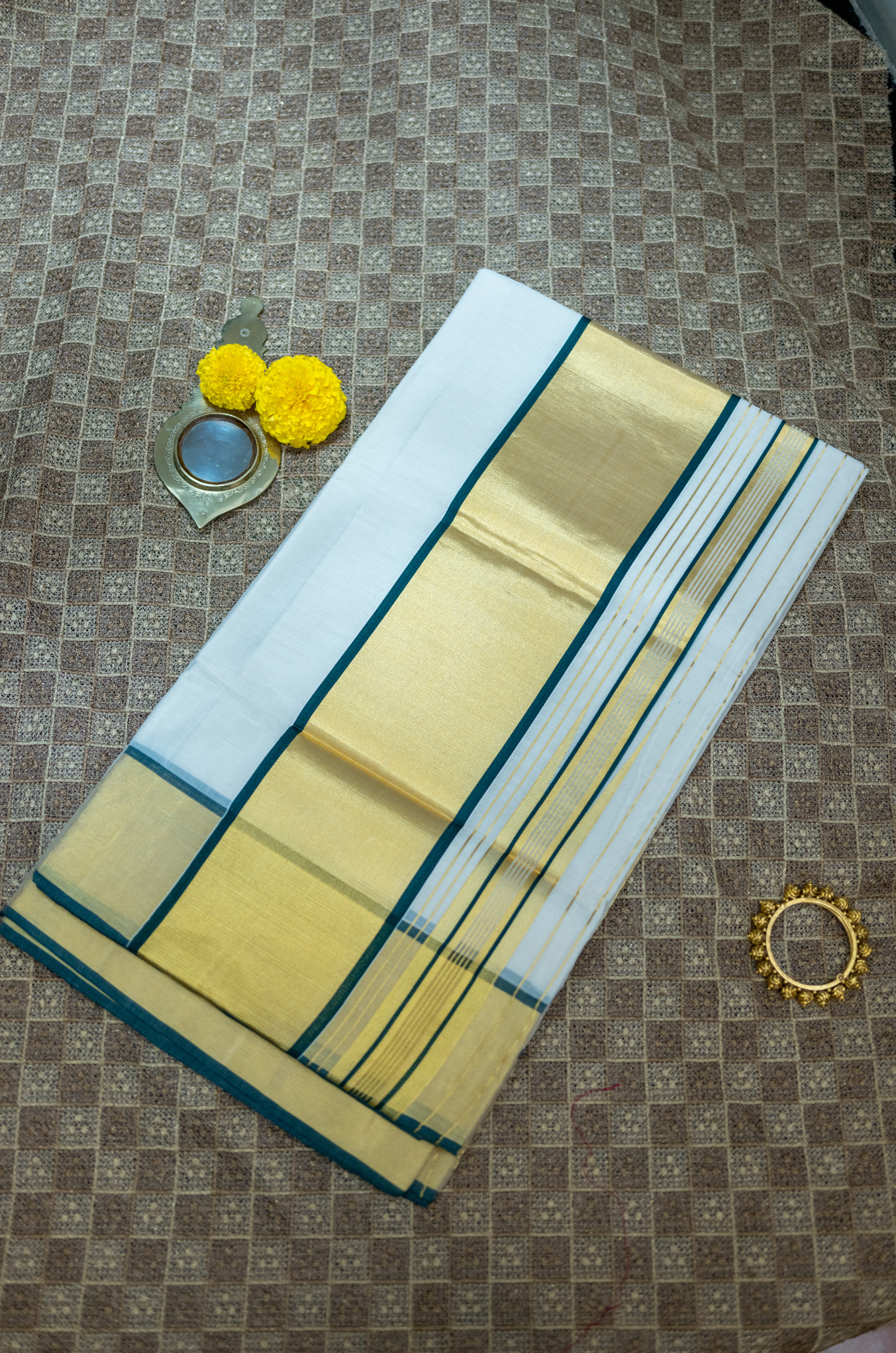 Traditional kerala saree bottle green
