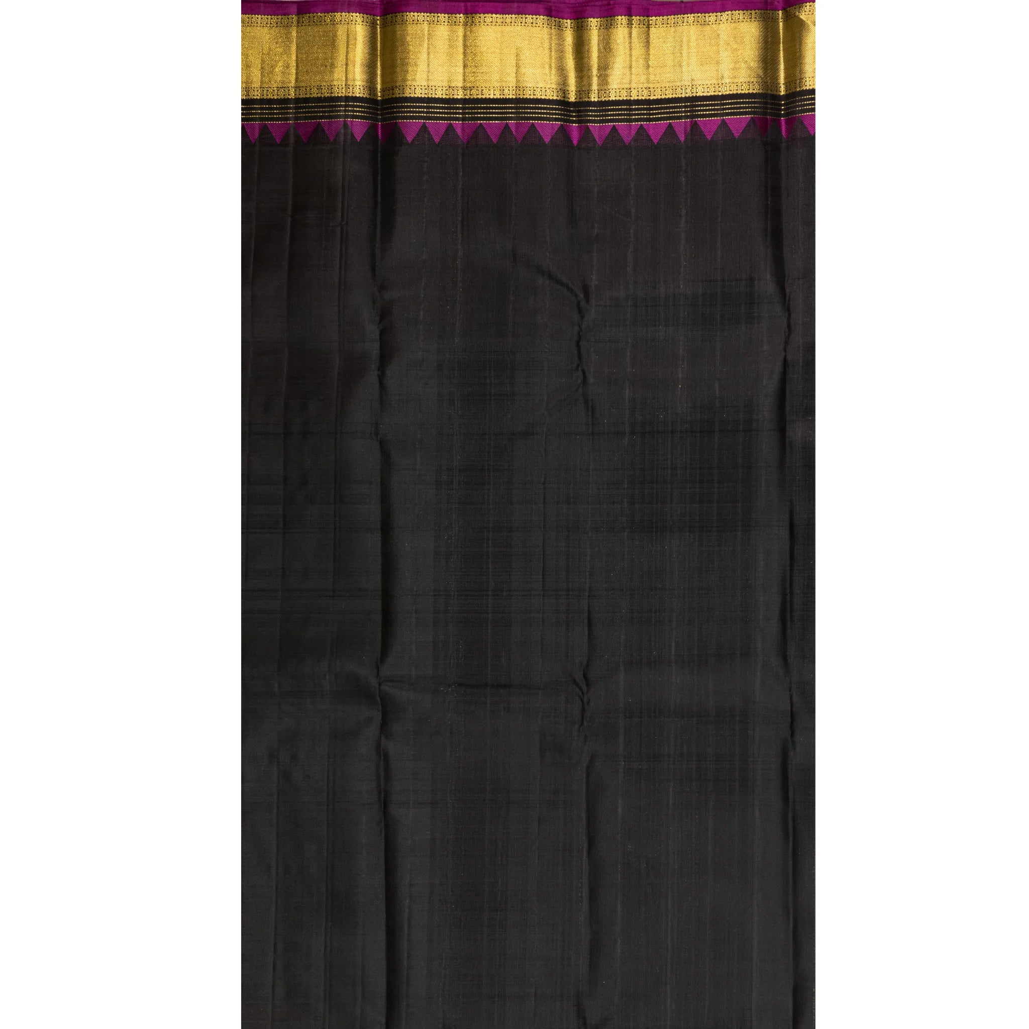 Olive Green Kanchipuram Silk Saree – Striped Weave with Gold Zari Border & Magenta Accents