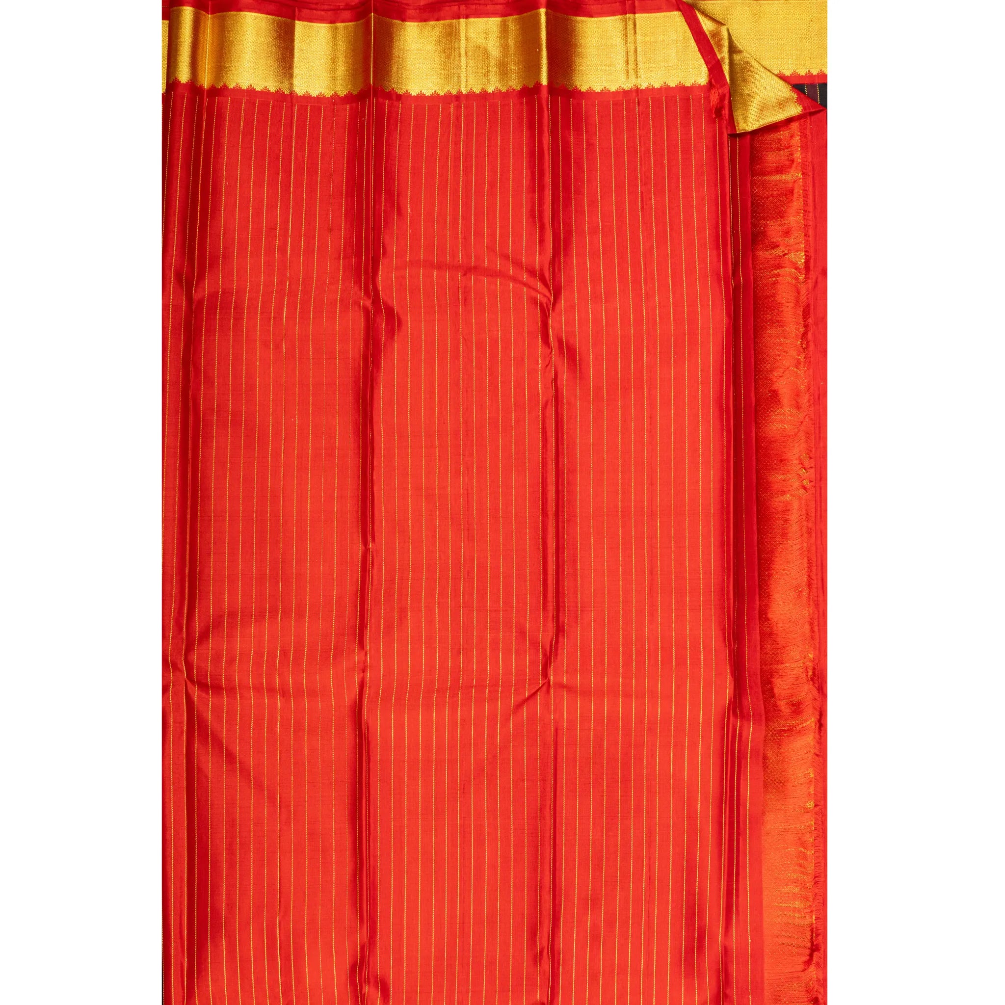 Black Kanchipuram Silk Saree – Maroon Stripes with Gold Zari Border