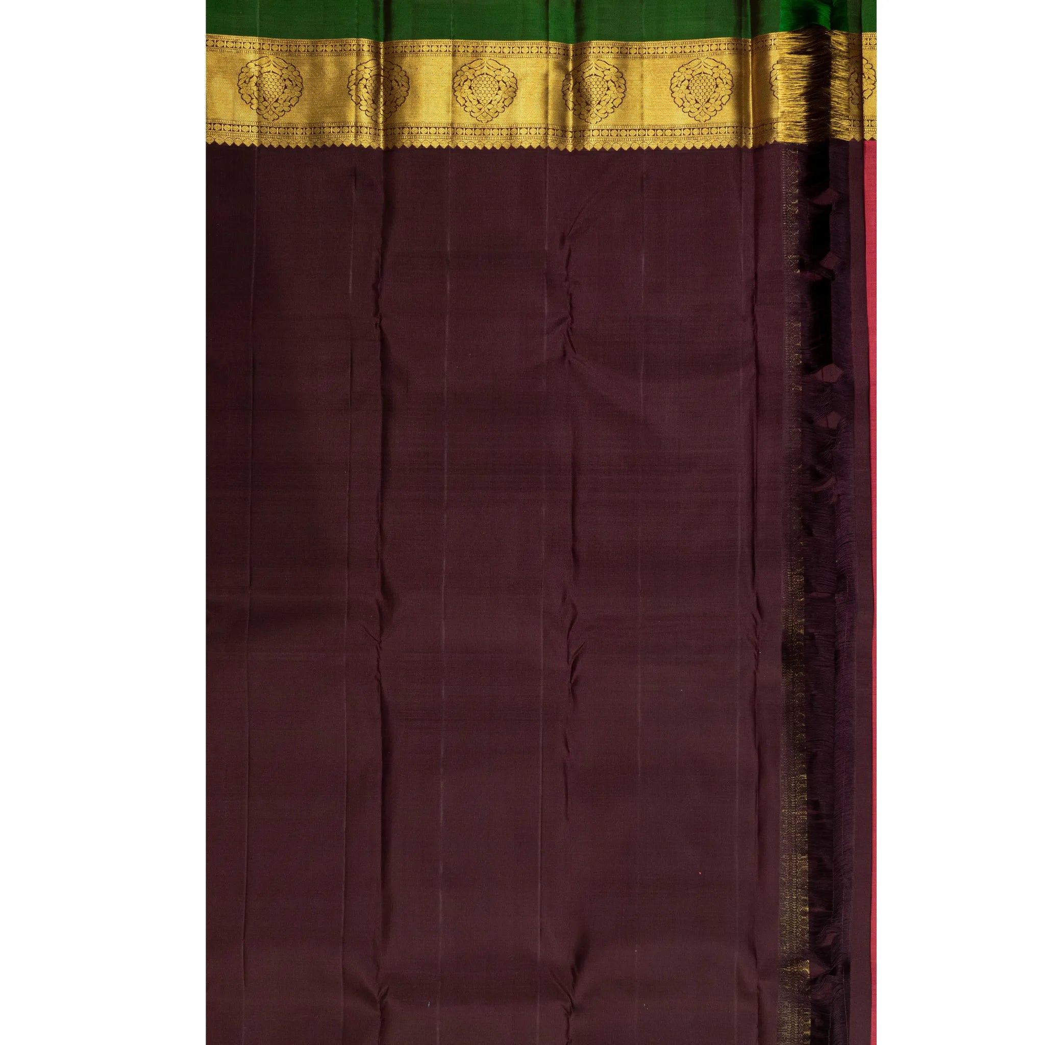 Dusty Rose Kanchipuram Silk Saree – Gold Buttas with Green Contrast Zari Border