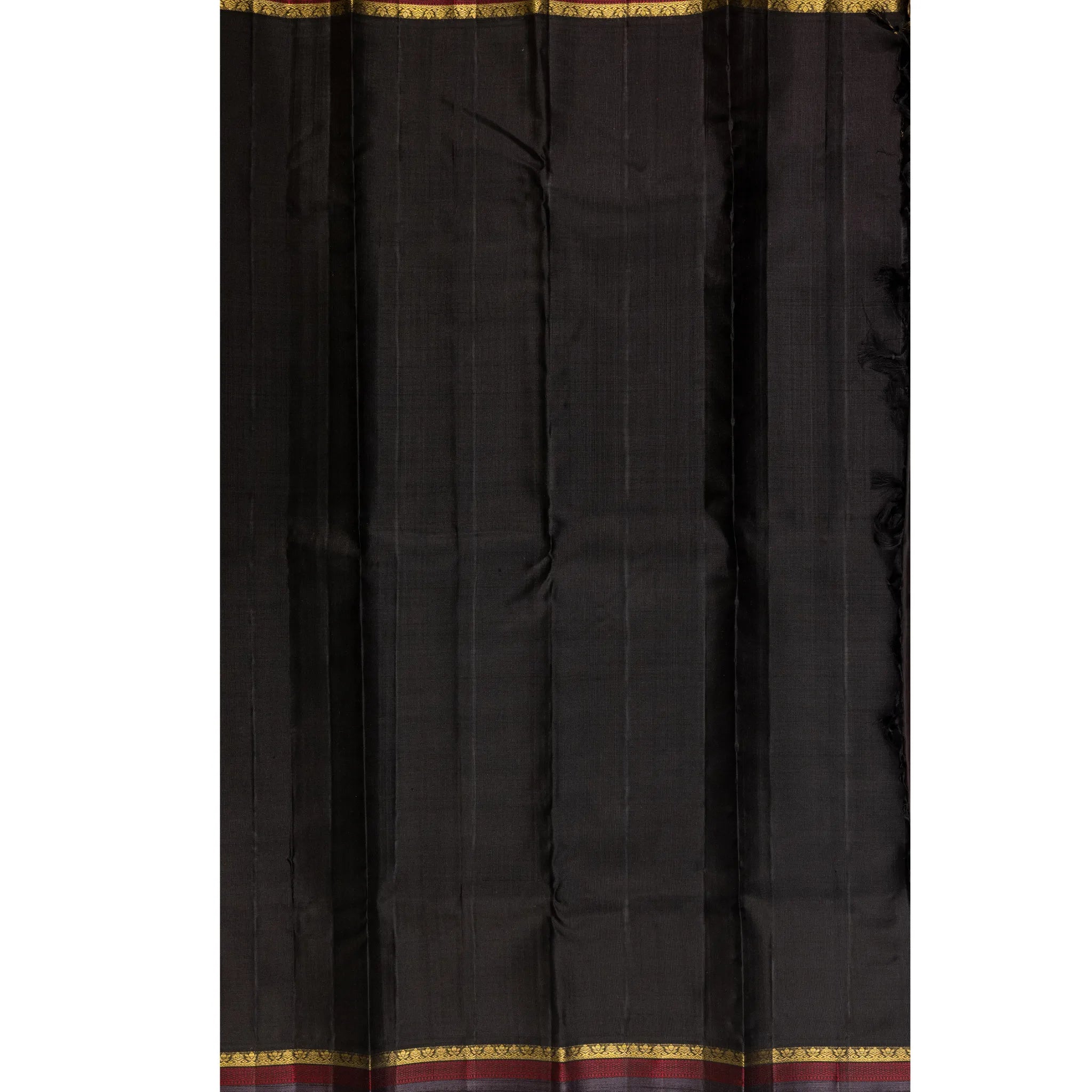 Traditional Cotton Silk Saree – Crimson Red with Black Zari Border & Striped Weave