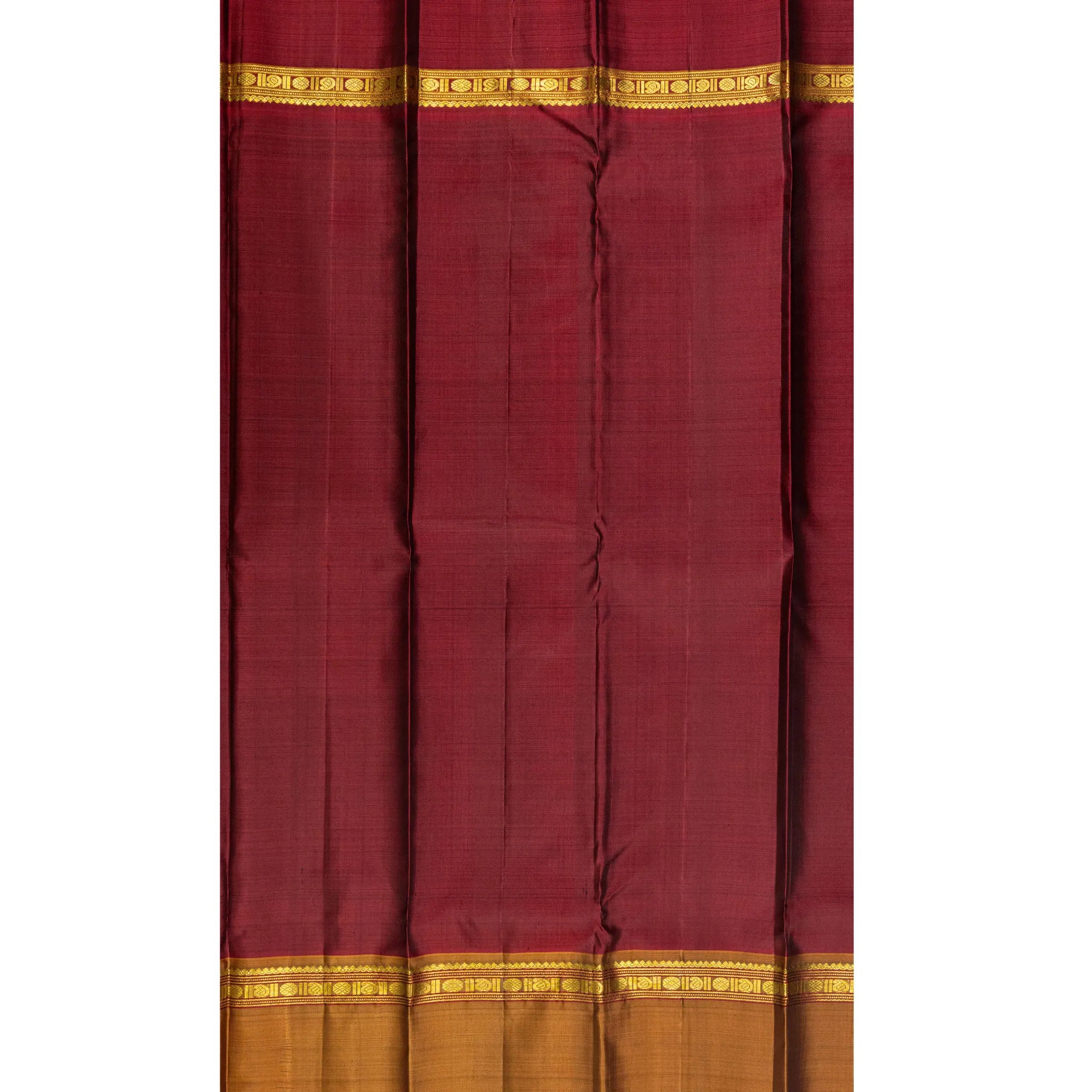 Green Kanchipuram Silk Saree – Gold Windowpane Checks with Contrast Mustard & Magenta Border