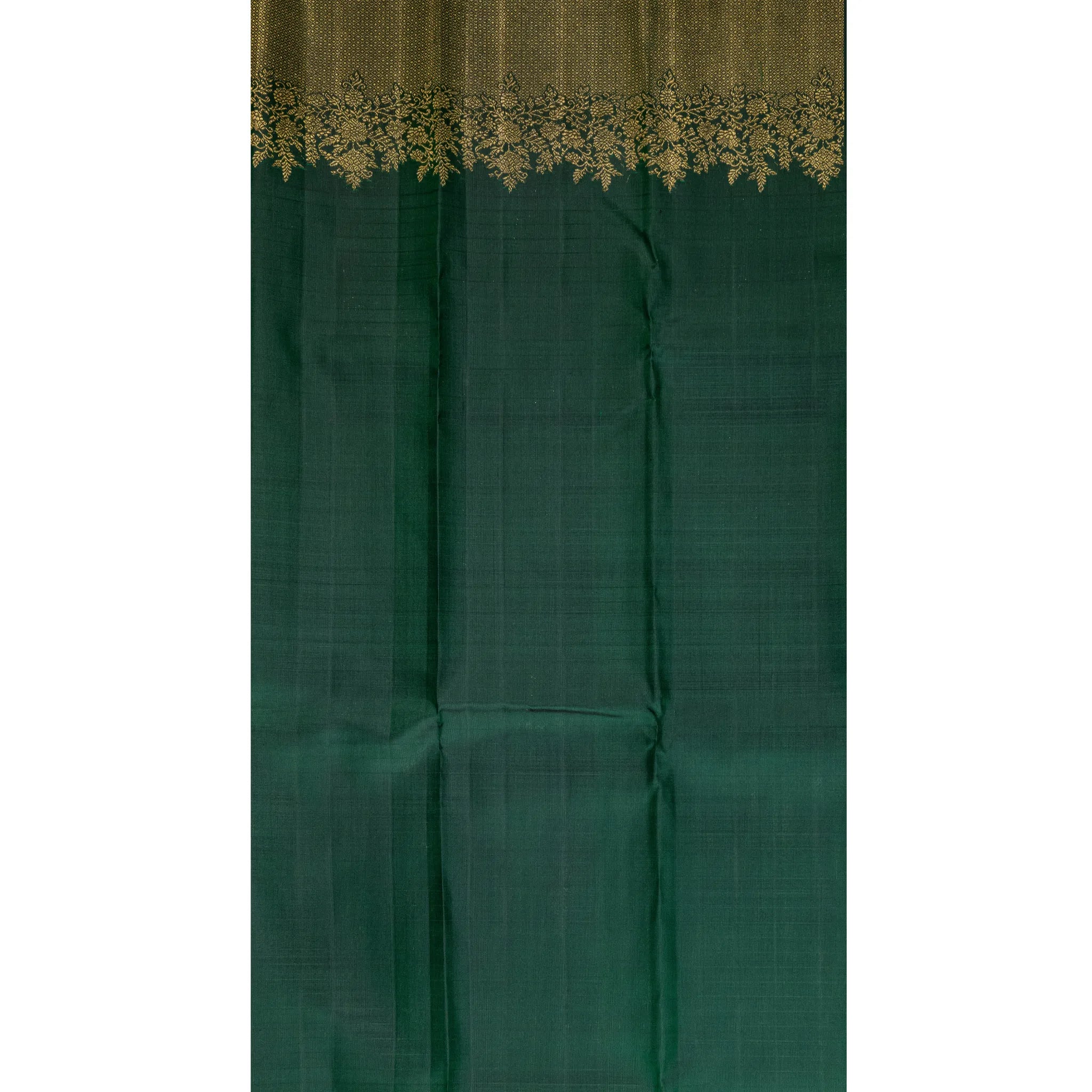 Emerald Green Cotton Silk Saree – Gold Windowpane Checks with Floral Zari Border